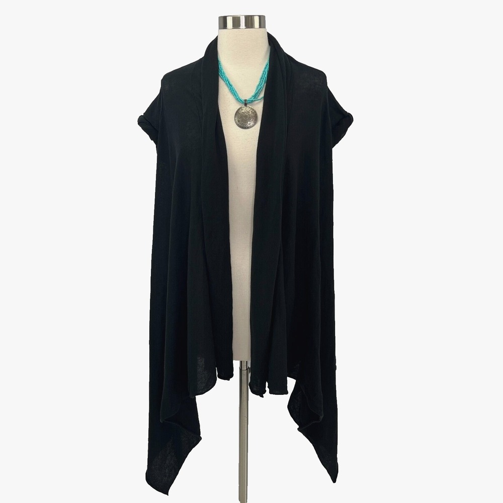 Vivienne Tam Black Cotton Open Sweater Topper Short Sleeve Size XSP *Fits Small